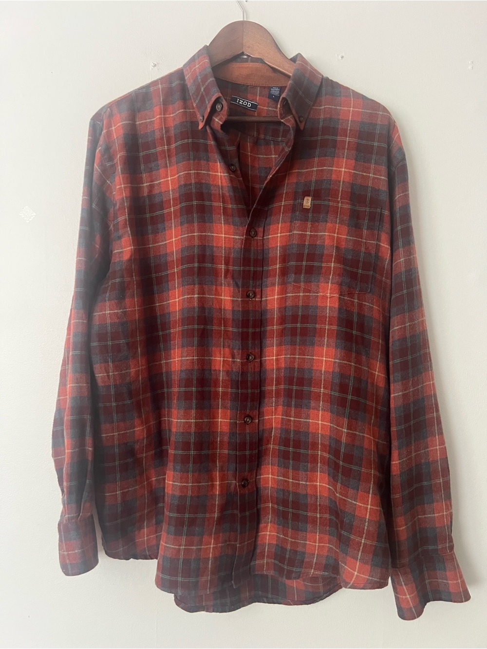 IZOD rust Plaid Flannel Shirt, men’s large, button down 90s, grunge autumn wear